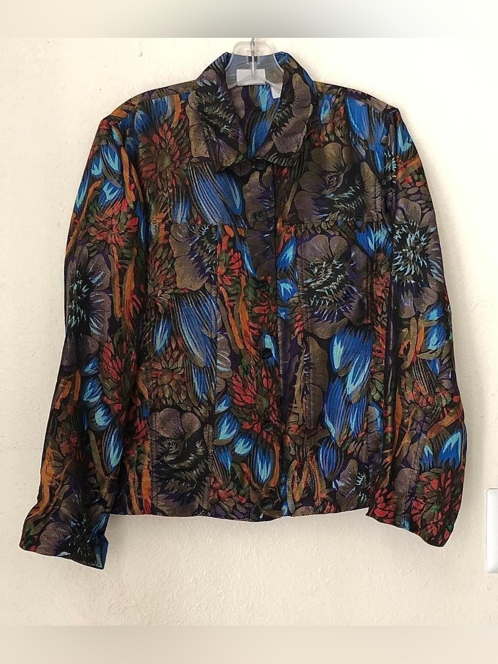 Chico's Floral-Print Jean Jacket in Blue, Brown & Black